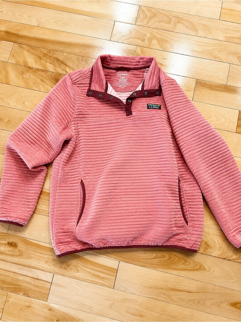 L.L. Bean Women's Coral Pink Corded Pullover Puffer